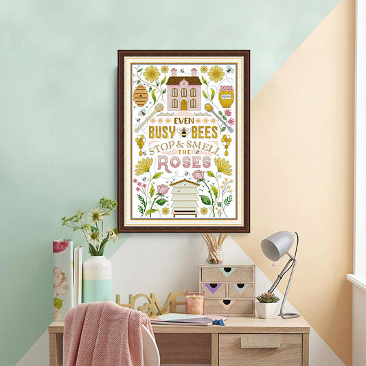 "Even Busy Bees Stop&Smell The Roses" Cross Stitch DIY Kit