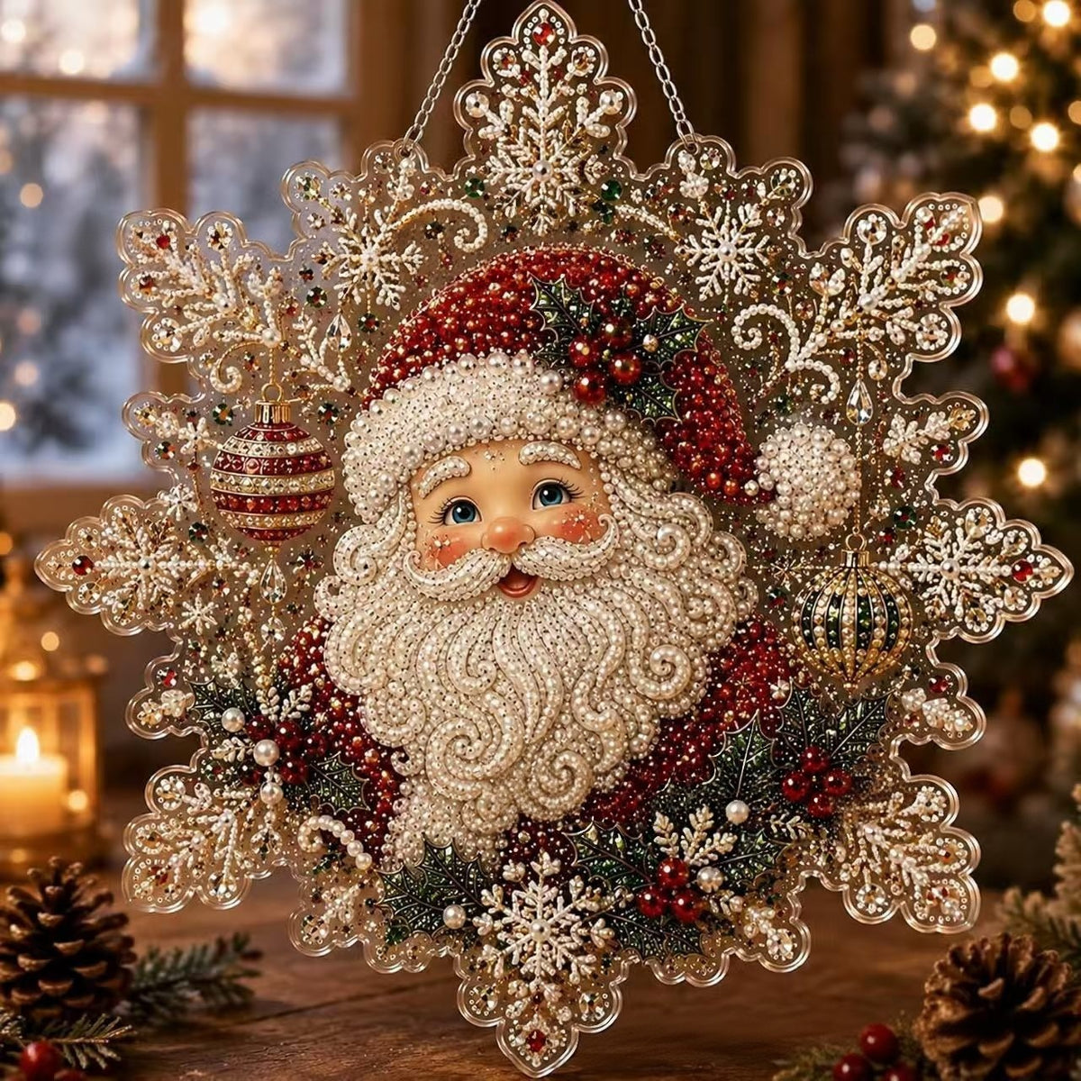DIY Christmas Pearl Diamond Painting Kit – Sparkling Holiday Suncatcher Ornament for Festive Home Decor