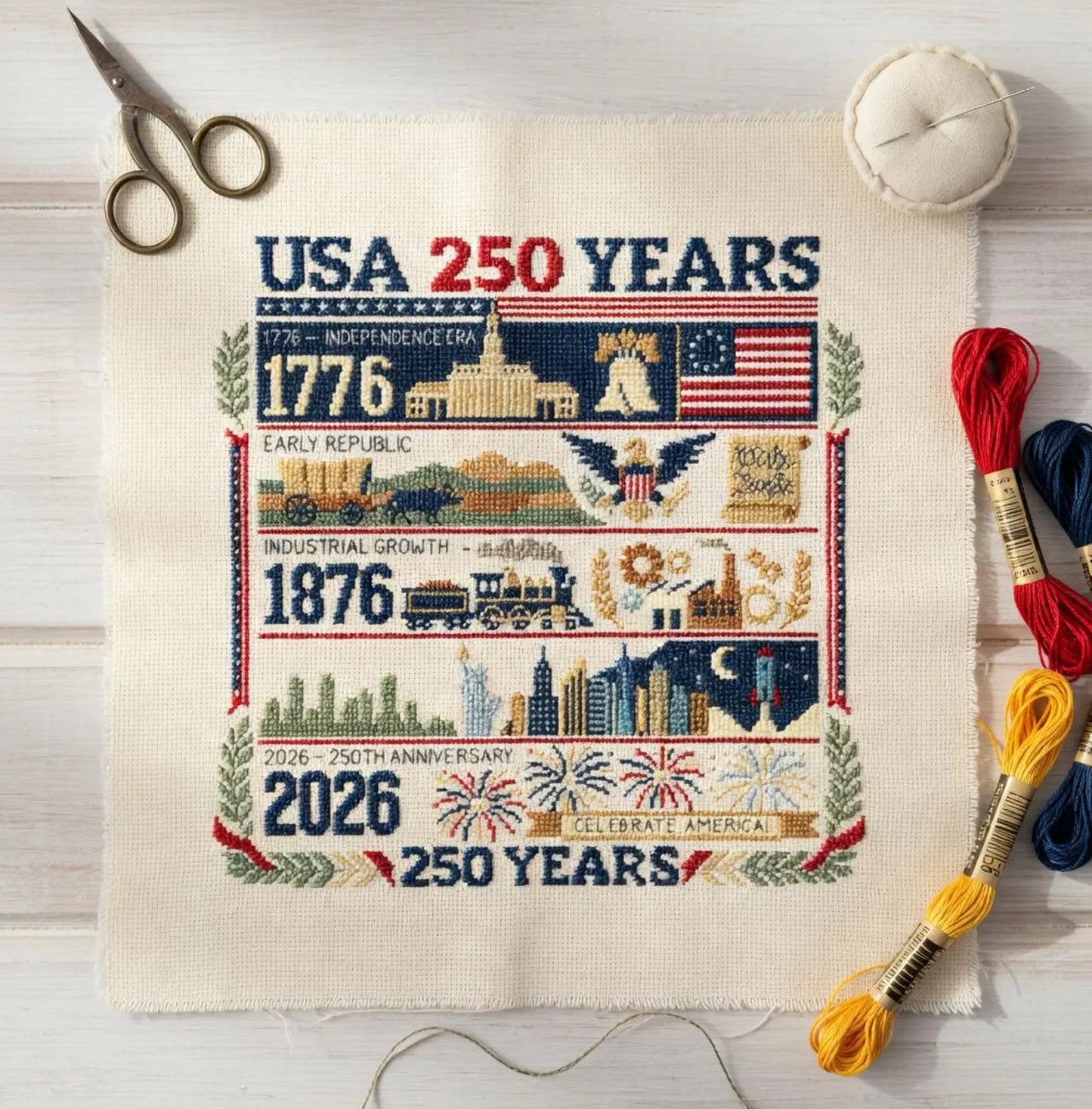 🇺🇸 1776–2026 Patriotic Anniversary Diy Kit🧵
