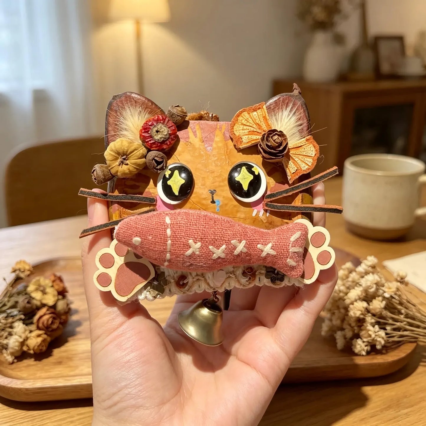 Handmade Entada Bean Pod Doll DIY Kit Cat Pendant Craft Gift-Nabby