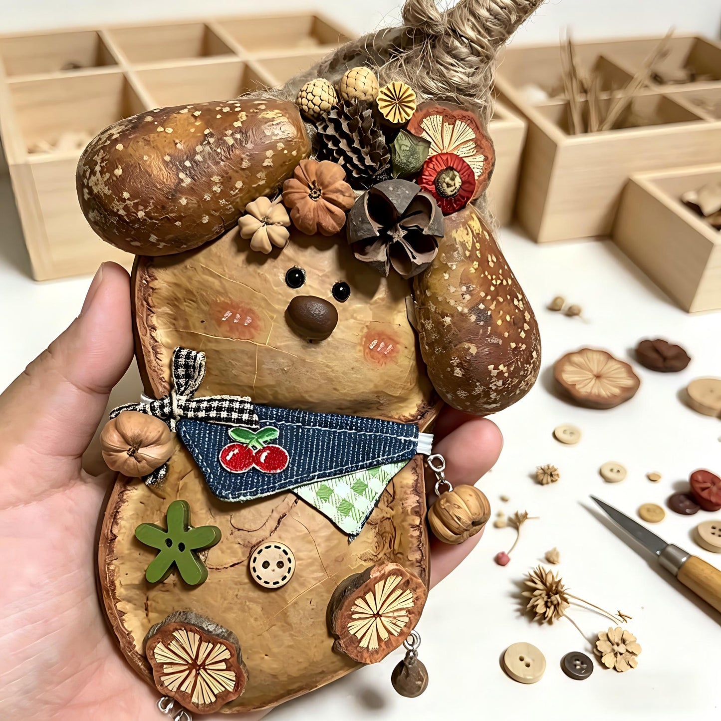 Handmade Entada Bean Pod Doll DIY Kit Cute Animal Craft Gift-Muffin
