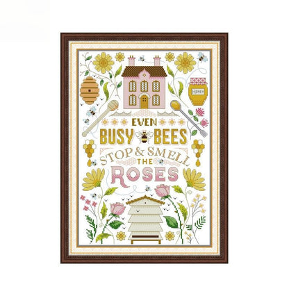 "Even Busy Bees Stop&Smell The Roses" Cross Stitch DIY Kit