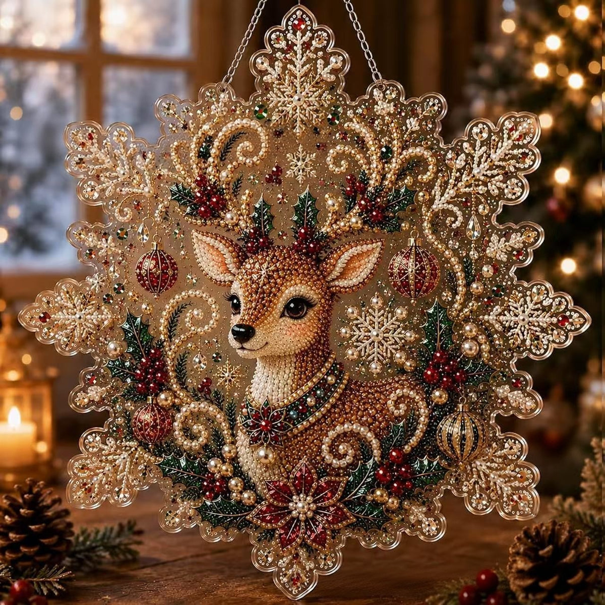 DIY Christmas Pearl Diamond Painting Kit – Sparkling Holiday Suncatcher Ornament for Festive Home Decor