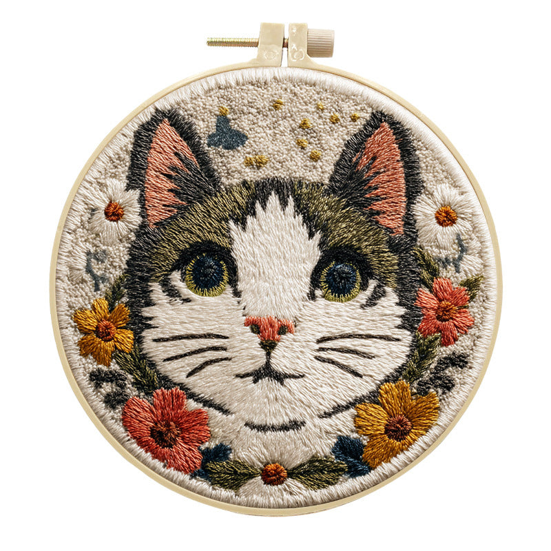 🌼 Punch Needle Embroidery Kit - Floral Tabby Cat 🌼
