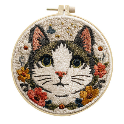 🌼 Punch Needle Embroidery Kit - Floral Tabby Cat 🌼