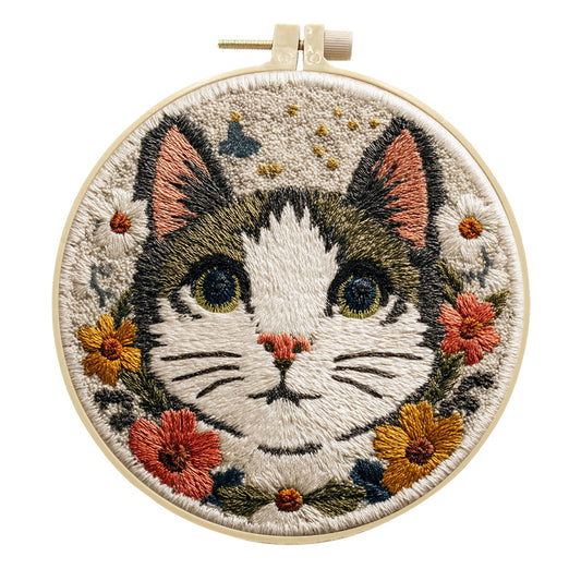 🌼 Punch Needle Embroidery Kit - Floral Tabby Cat 🌼