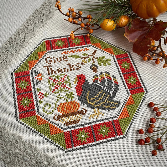Give Thanks Tiny Quaker Cross Stitch DIY Kit