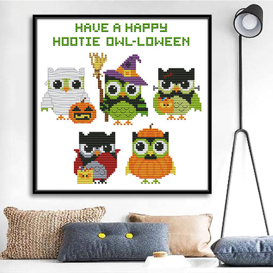 HAVE A HAPPY HOOTIE OWL-LOWEEN Cross Stitch DIY Kit