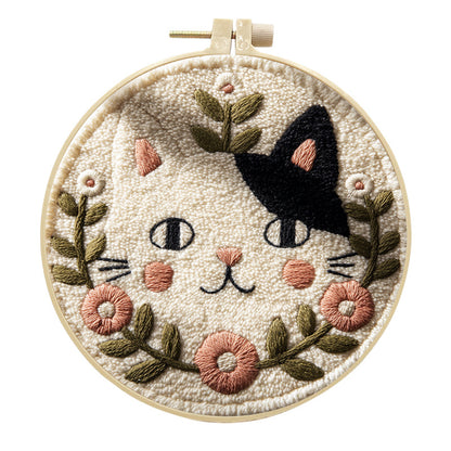 🌼 Punch Needle Embroidery Kit - Floral Tabby Cat 🌼