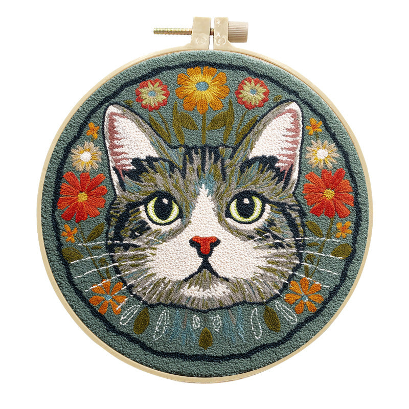 🌼 Punch Needle Embroidery Kit - Floral Tabby Cat 🌼