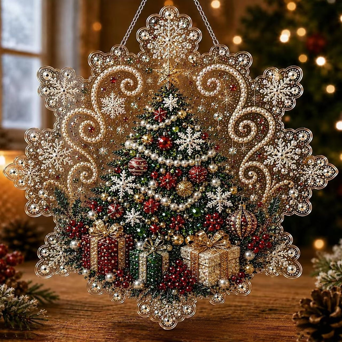 DIY Christmas Pearl Diamond Painting Kit – Sparkling Holiday Suncatcher Ornament for Festive Home Decor