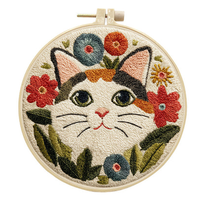 🌼 Punch Needle Embroidery Kit - Floral Tabby Cat 🌼