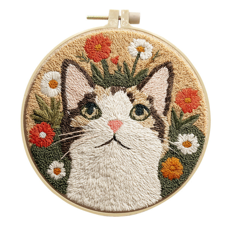 🌼 Punch Needle Embroidery Kit - Floral Tabby Cat 🌼
