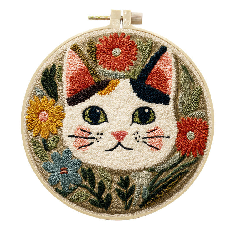 🌼 Punch Needle Embroidery Kit - Floral Tabby Cat 🌼