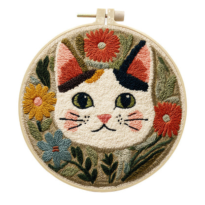🌼 Punch Needle Embroidery Kit - Floral Tabby Cat 🌼