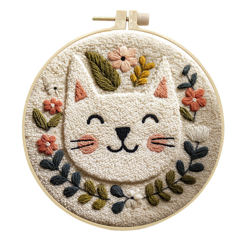 🌼 Punch Needle Embroidery Kit - Floral Tabby Cat 🌼