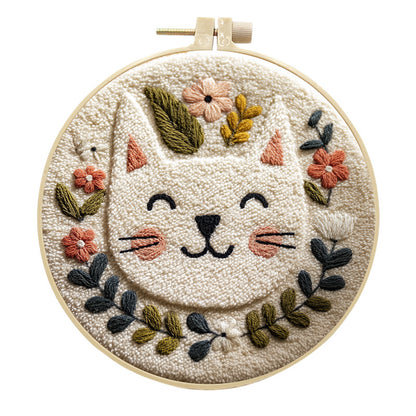 🌼 Punch Needle Embroidery Kit - Floral Tabby Cat 🌼