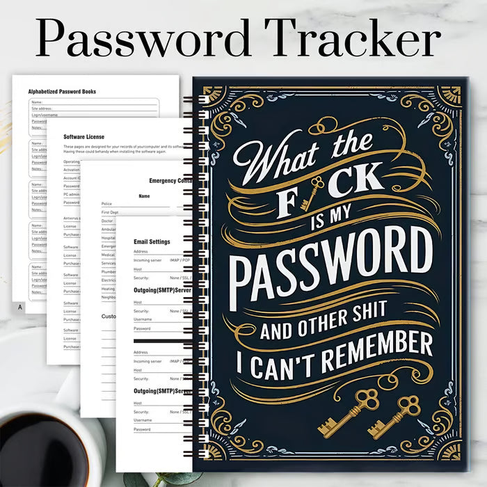 📅Funny Password Notebook - Spiral Bound with Lock Icons & Funny Security Phrases✍️