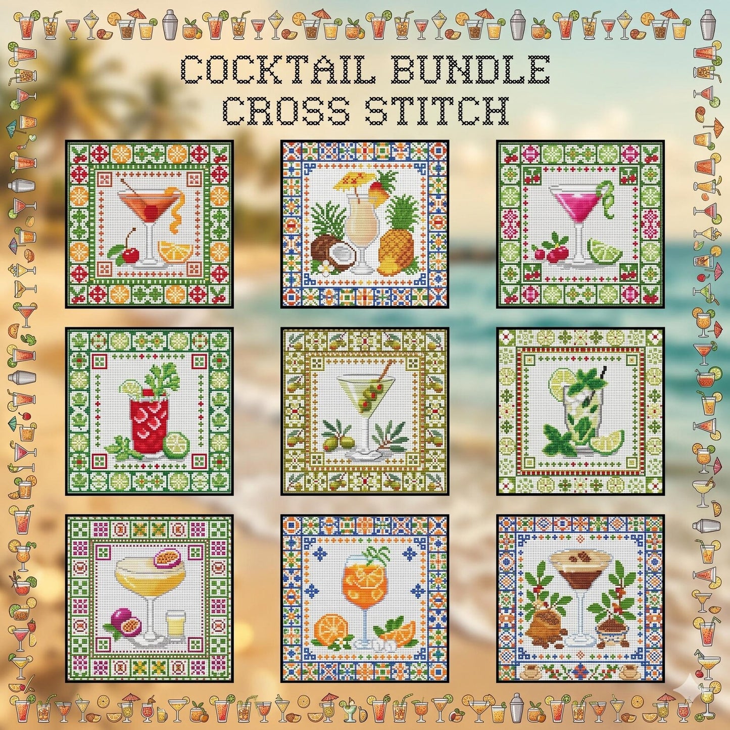 🍸Summer Cocktails Cross Stitch DIY Kit