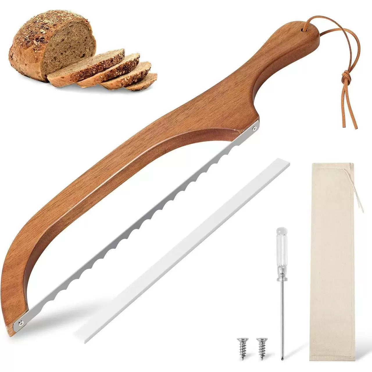 Wood Bow Bread Knife with Serrated Stainless Steel