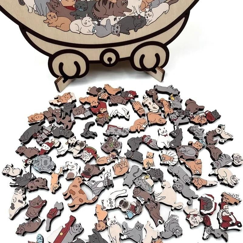 🎁Wooden Cat Puzzle with 135 Pieces