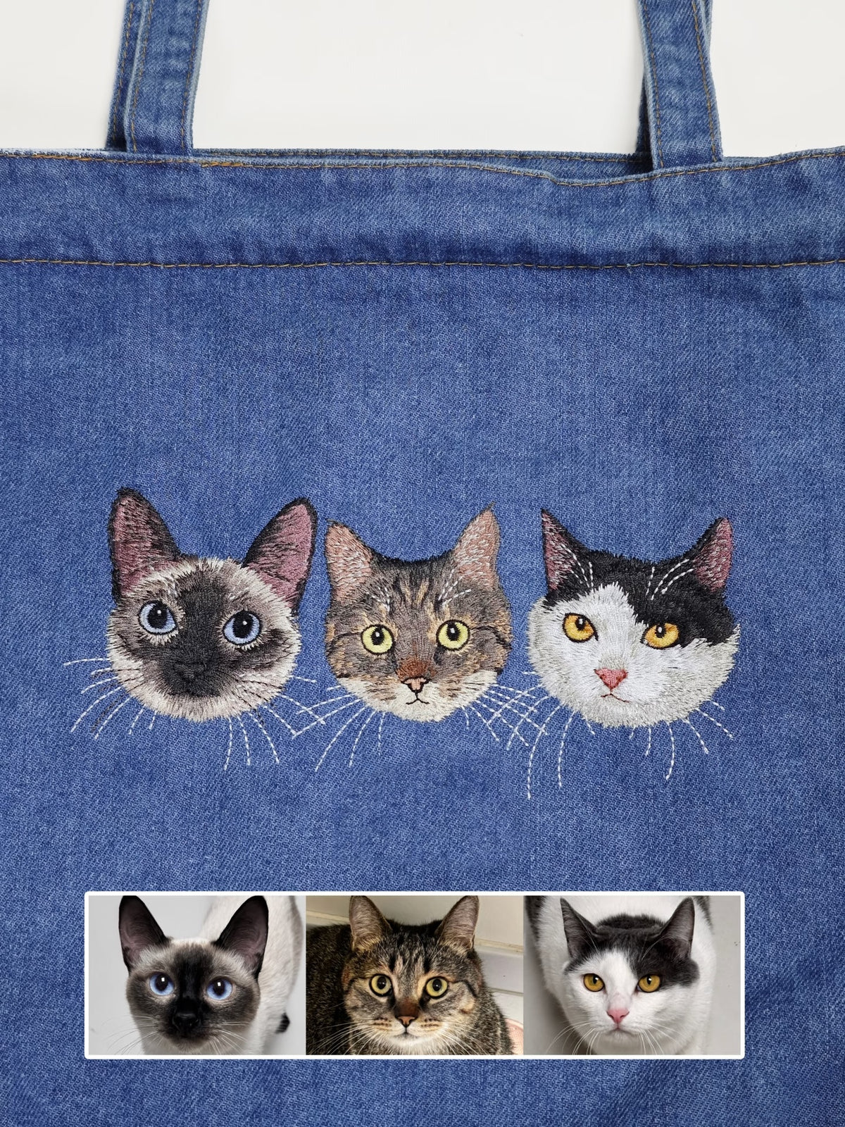 Custom Pet Portrait Embroidered Denim Tote Bag | Handmade Sentimental Pet Keepsake Gift（副本）