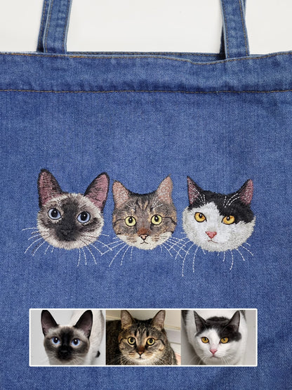 Custom Pet Portrait Embroidered Denim Tote Bag | Handmade Sentimental Pet Keepsake Gift（副本）