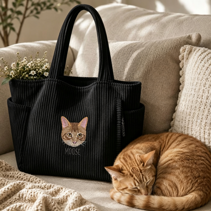 Custom Pet Portrait Embroidered Tote Bag | Handmade Sentimental Pet Keepsake Gift