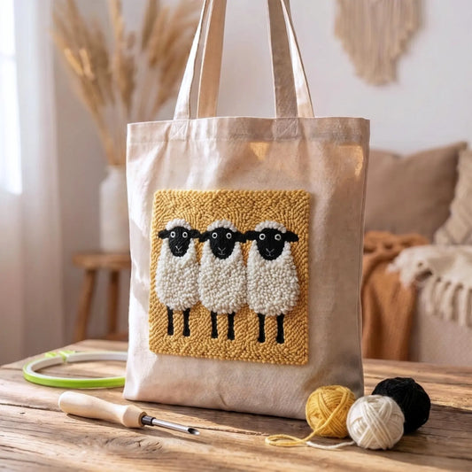 🐑 Three Sheep Punch Needle Tote Bag Kit