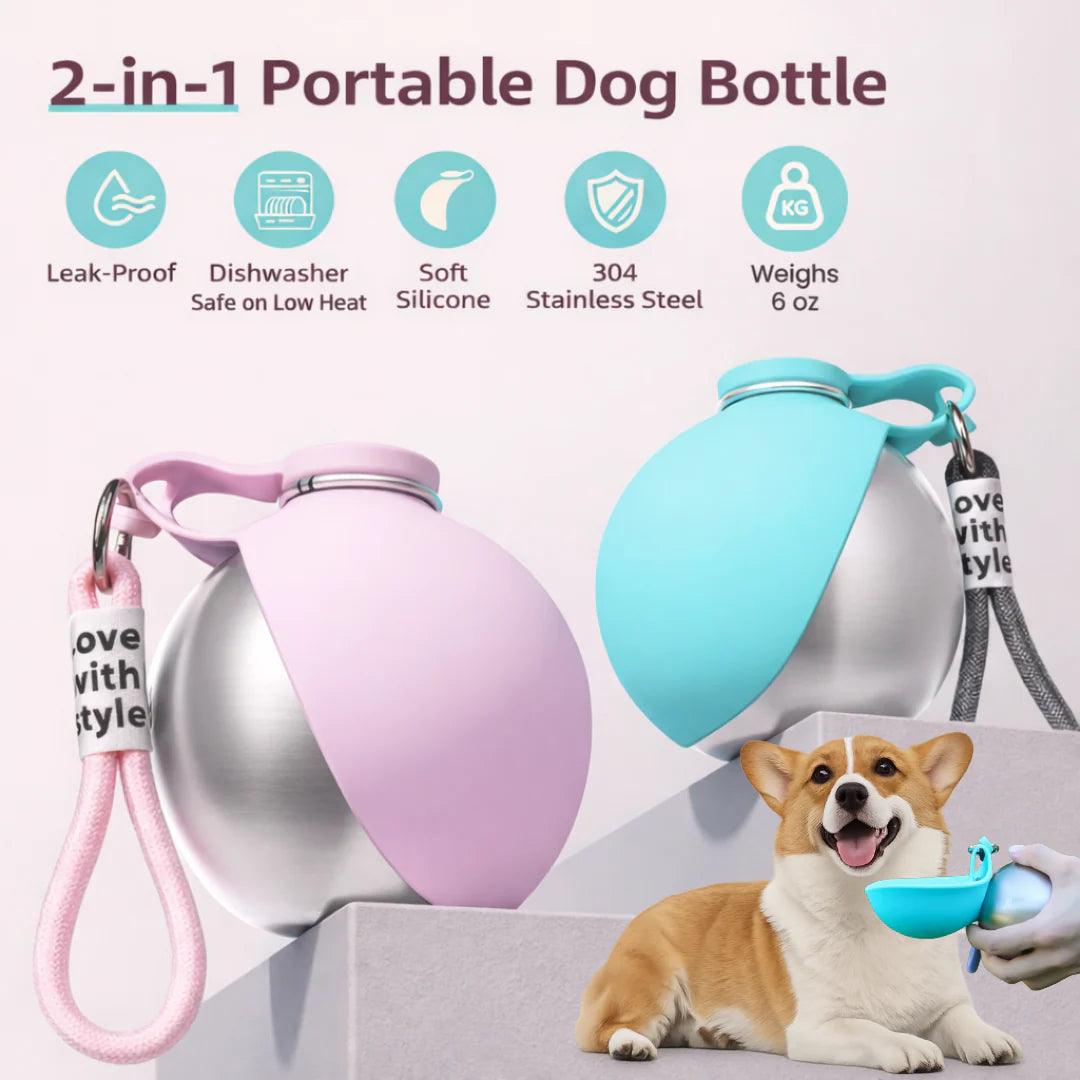 🐕Portable Dog Water Bottle 10oz Stainless Steel Travel Dog Water Dispenser with Bowl