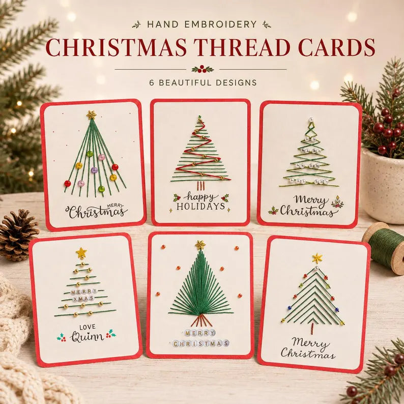 DIY Christmas Embroidery Cards – Create 6 Handmade Holiday Greetings 🎄🧵