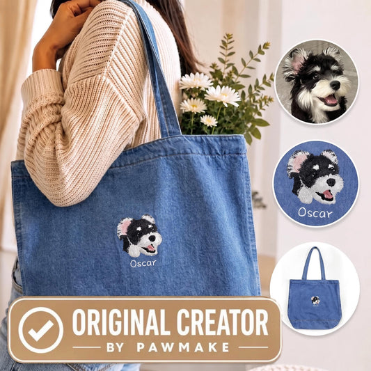 Custom Pet Portrait Embroidered Denim Tote Bag | Handmade Sentimental Pet Keepsake Gift（副本）