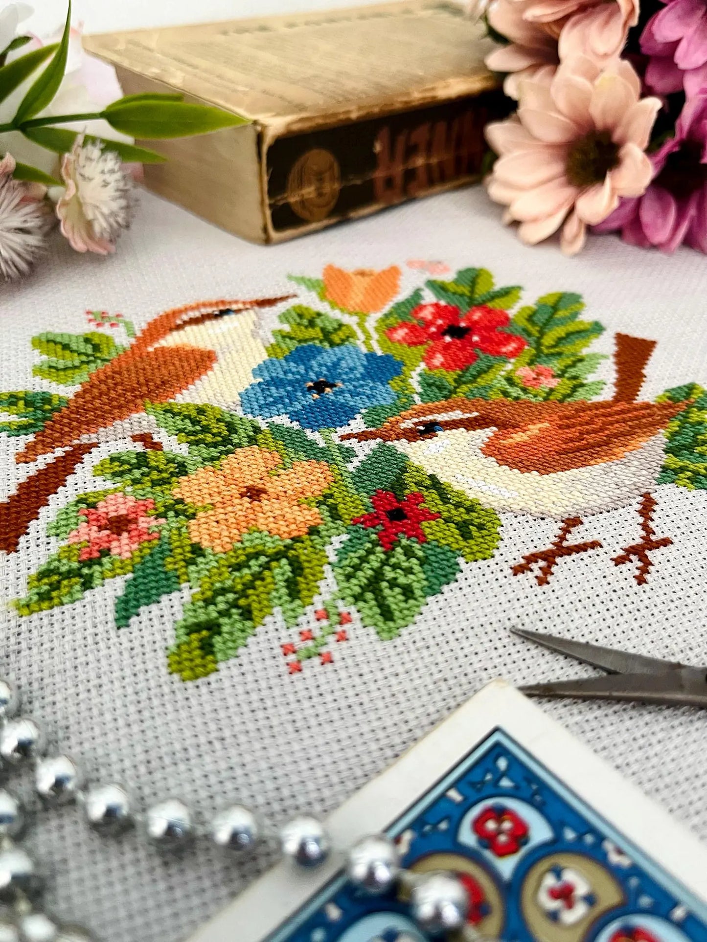 Birds and Blooms Cross Stitch Kit