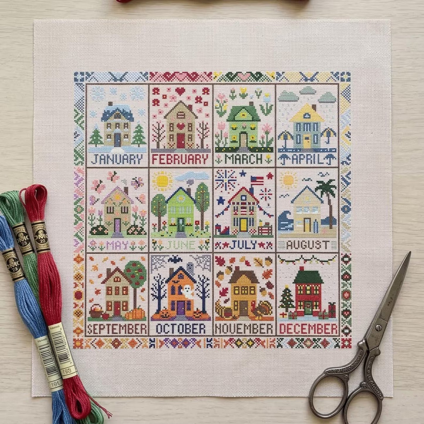 12 Month House Calender Cross Stitch DIY Kit-Home for All Seasons
