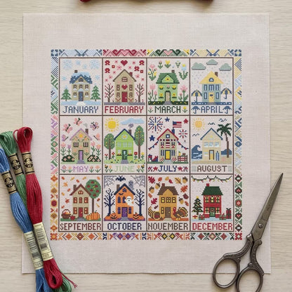 12 Month House Calender Cross Stitch DIY Kit-Home for All Seasons