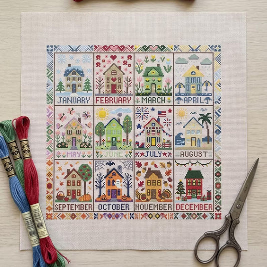 12 Month House Calender Cross Stitch DIY Kit-Home for All Seasons