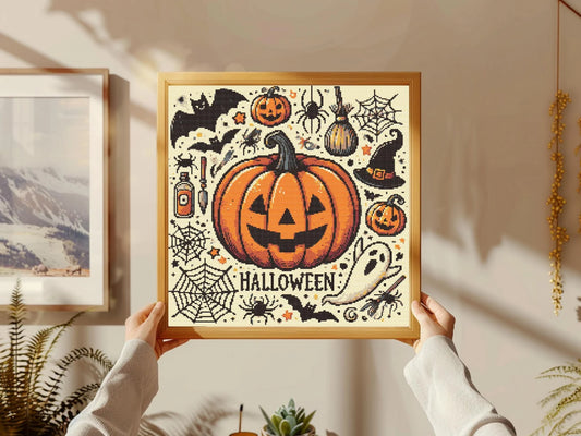 Spooky Gothic Halloween Pumpkin Cross Stitch Kit