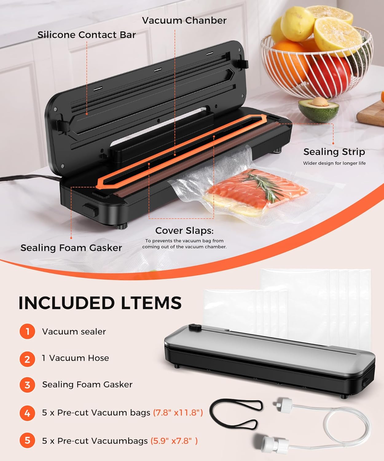 Food Vacuum Sealer Includes 10 Bags (Sliver)