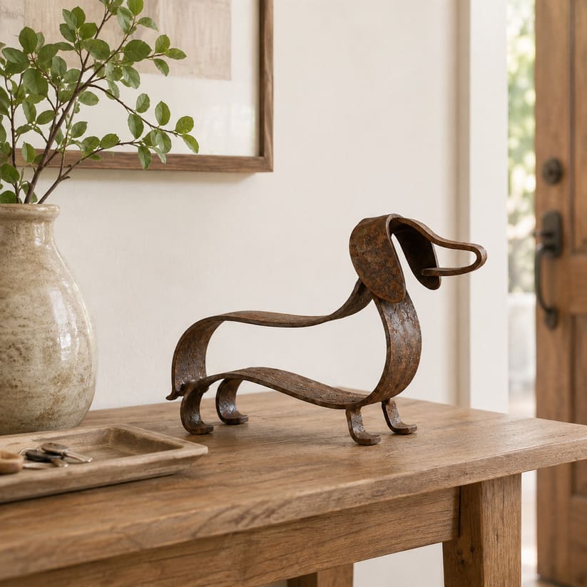 Metal Dachshund Sculpture – Rustic Indoor & Outdoor Decor
