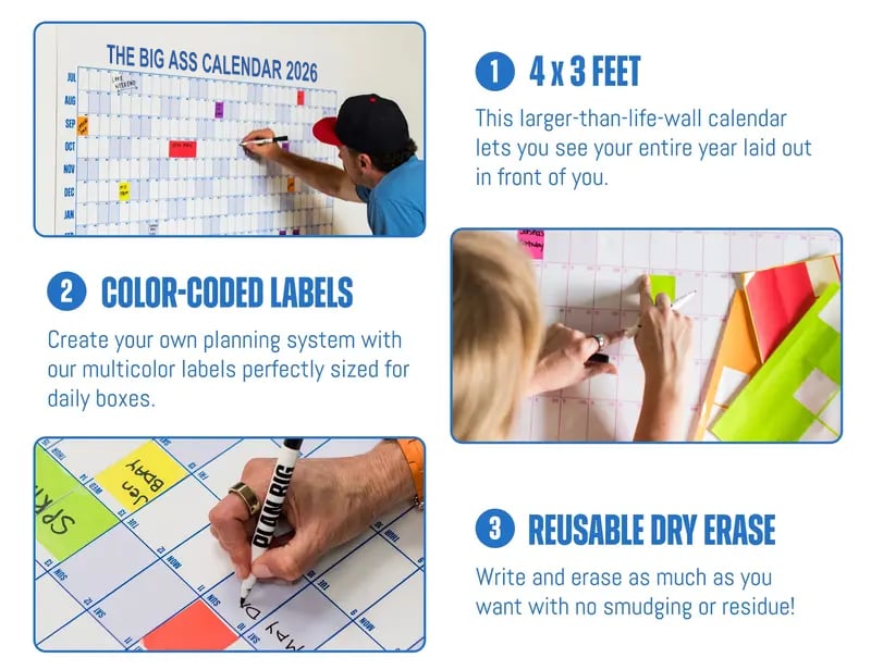 📅The Big Poster 2026 Wall Calendar - Flexible Dry-Erase Material ✍️Design Your Amazing Year!🏃