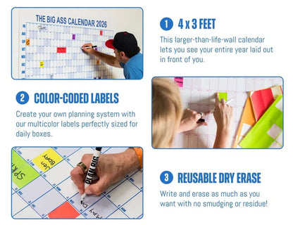 📅The Big Poster 2026 Wall Calendar - Flexible Dry-Erase Material ✍️Design Your Amazing Year!🏃