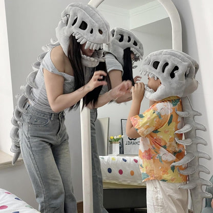 🦖Wearable Skeleton Plush,Dinosaur Skull Headpiece and Spine Costume for Adult