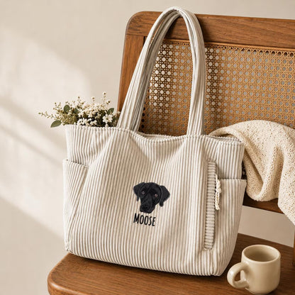 Custom Pet Portrait Embroidered Tote Bag | Handmade Sentimental Pet Keepsake Gift