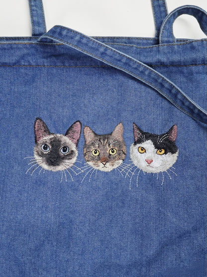 Custom Pet Portrait Embroidered Denim Tote Bag | Handmade Sentimental Pet Keepsake Gift（副本）