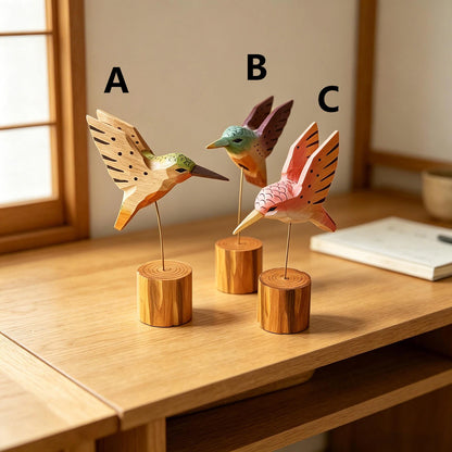 Hand-Carved Wooden Hummingbird Figurine