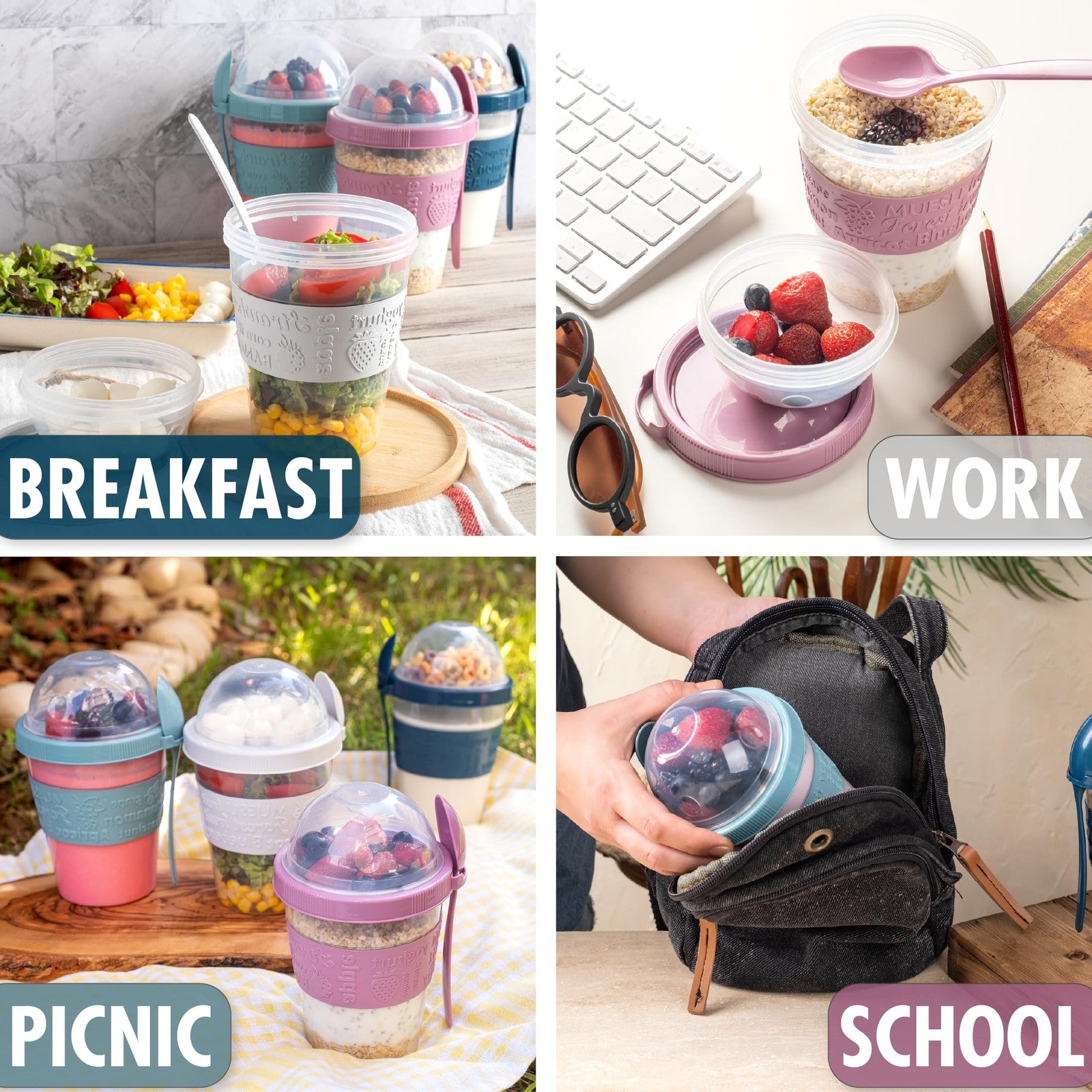 Yogurt Parfait Cups with Lids & Spoons