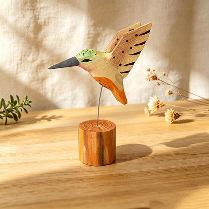 Hand-Carved Wooden Hummingbird Figurine