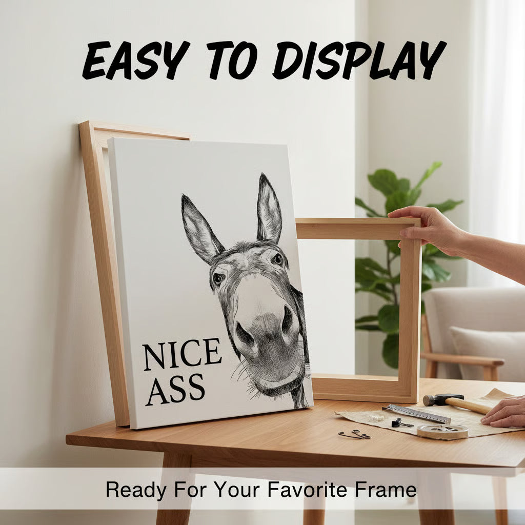 Funny Bathroom Wall Art - "Nice Ass" Donkey Print(No Frame)