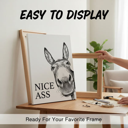 Funny Bathroom Wall Art - "Nice Ass" Donkey Print(No Frame)