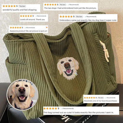 Custom Pet Portrait Embroidered Tote Bag | Handmade Sentimental Pet Keepsake Gift